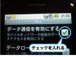 「データ通信を有効にする」にチェックを入れる