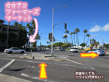 カカアコ ワードビレッジ ワードゲートウェイセンターとカカアコファーマーズマーケット近くの交差点