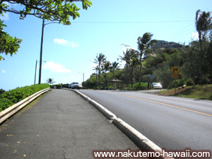 ラニカイへの道は歩道付の舗装道路