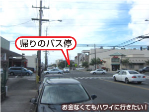リリハベーカリーからの帰り(日陰のバス停位置)