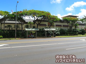 反対車線側に帰りのバス停